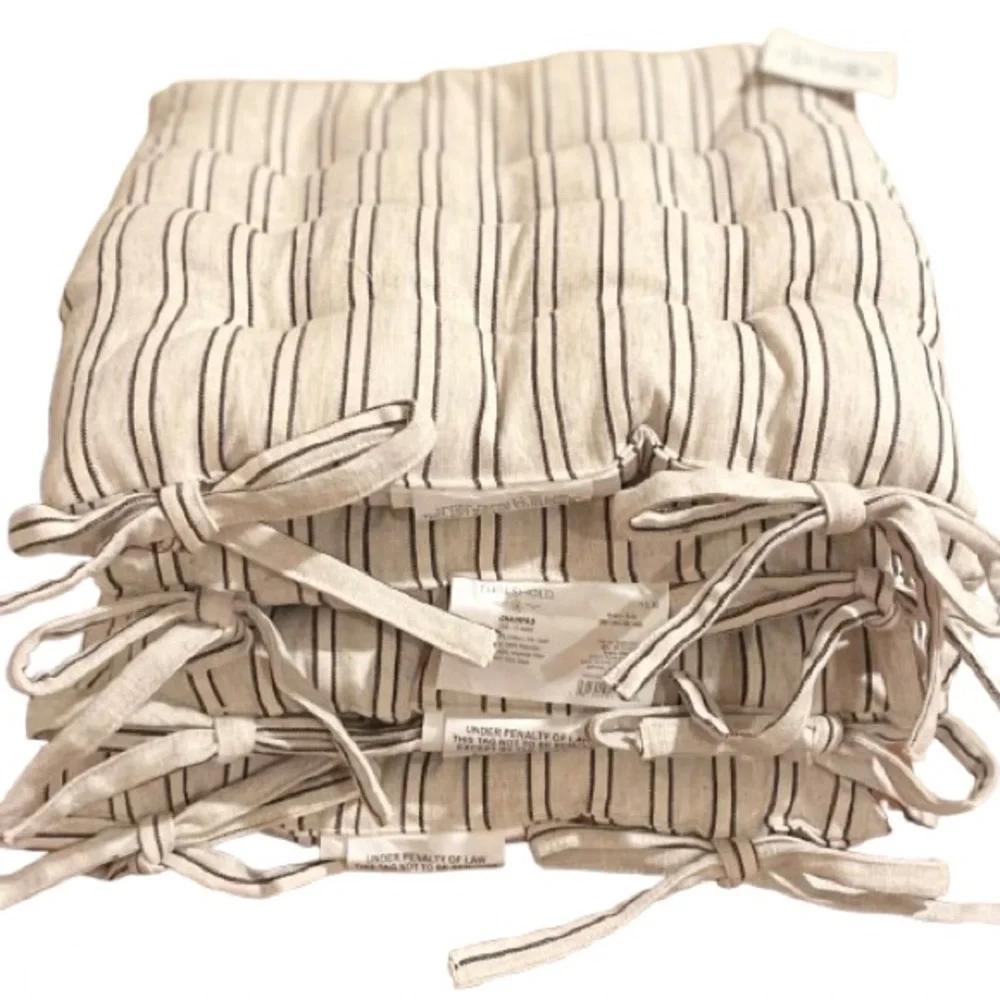 🆕- Threshold Set/4 Cotton Striped Black/Natural Indoor Seat Cushion, Square - Picture 4 of 10
